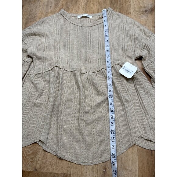 Altard State Beige Waffle Knit Long Sleeve Babydoll Top Size XS NWT - Picture 9 of 9